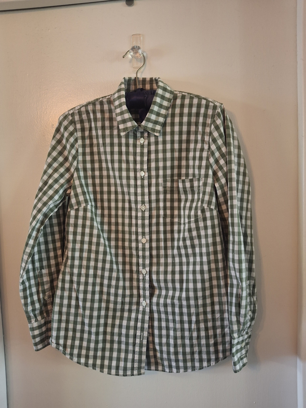 J. Crew Green and White Gingham Button-Up Shirt